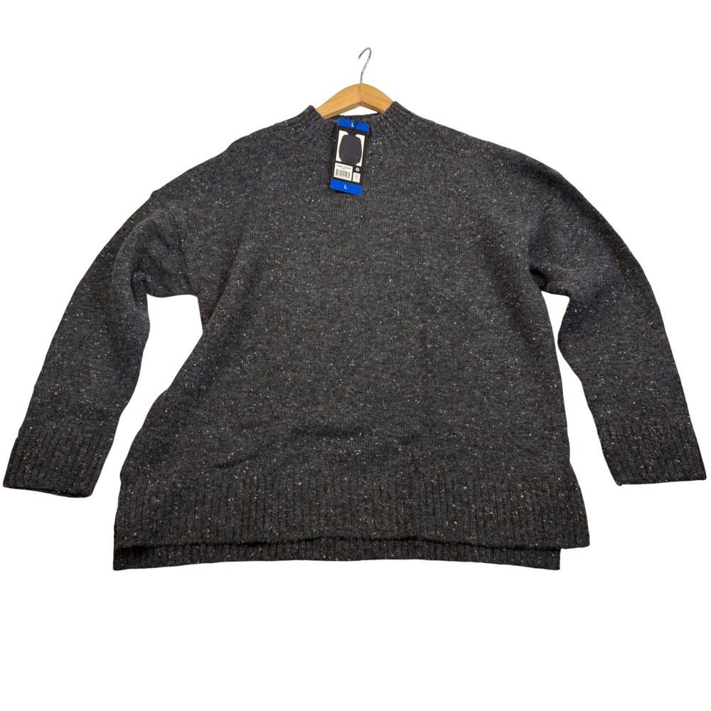 Well Worn Womens Charcoal Grey Flecked Mock Neck Oversized Knit Sweater Large L